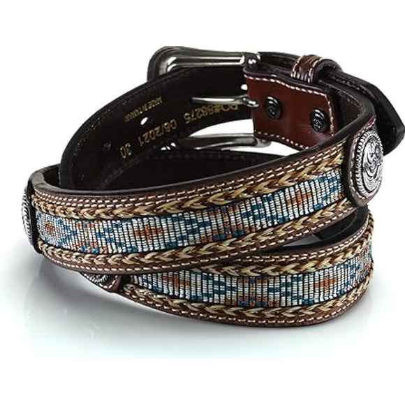 Ariat Western Belt Leather Youth Concho Southwest Inlay Brown NEW Size 22 - Picture 2 of 11